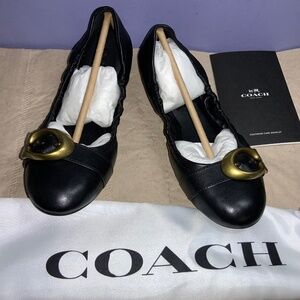 COACH Stanton Black Leather Ballet Flats Sz 5.5B dust bag booklet New